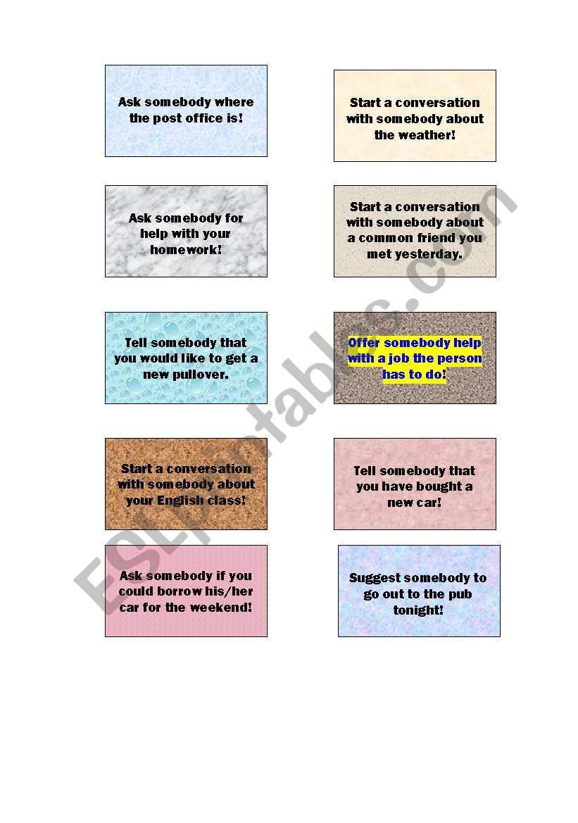 Starting a conversation - activity cards