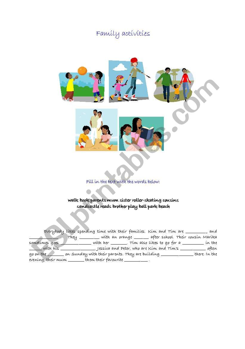 Family fill in exercise worksheet