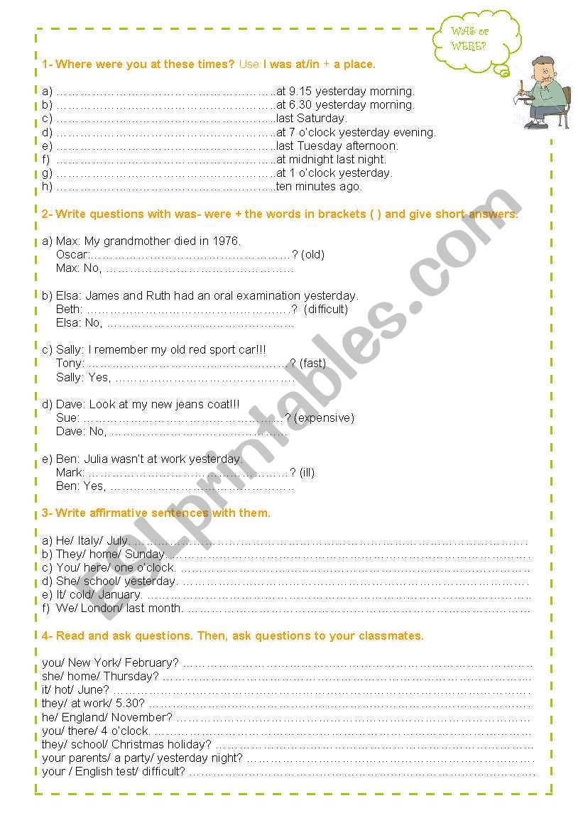 WAS or WERE? worksheet