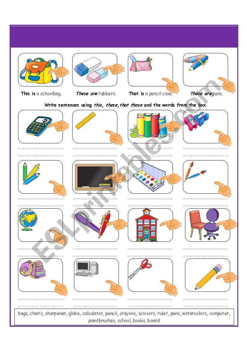 Demonstratives and school objects