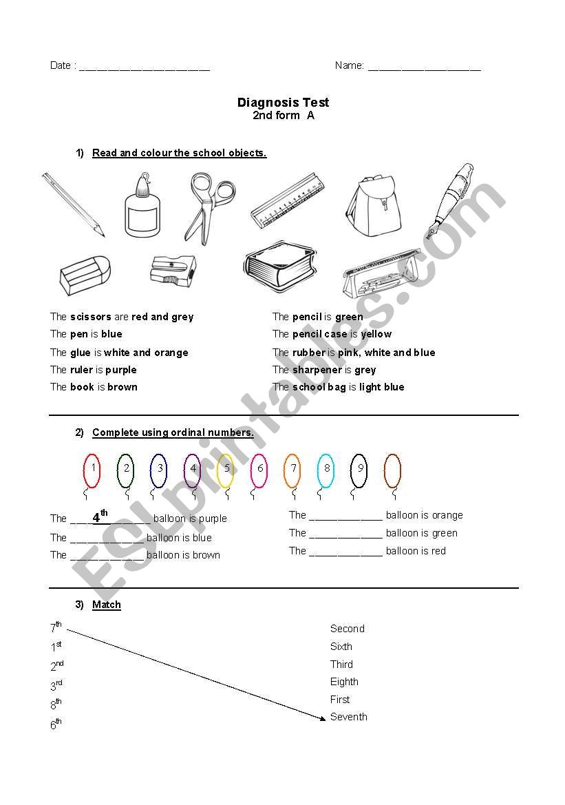 Diagnosis Exam - 2nd grade  worksheet