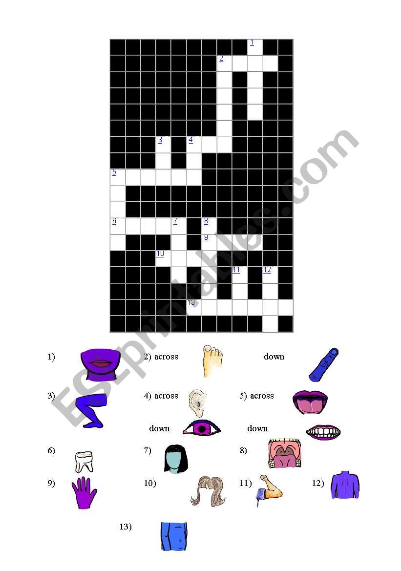 Parts of the body crossword worksheet