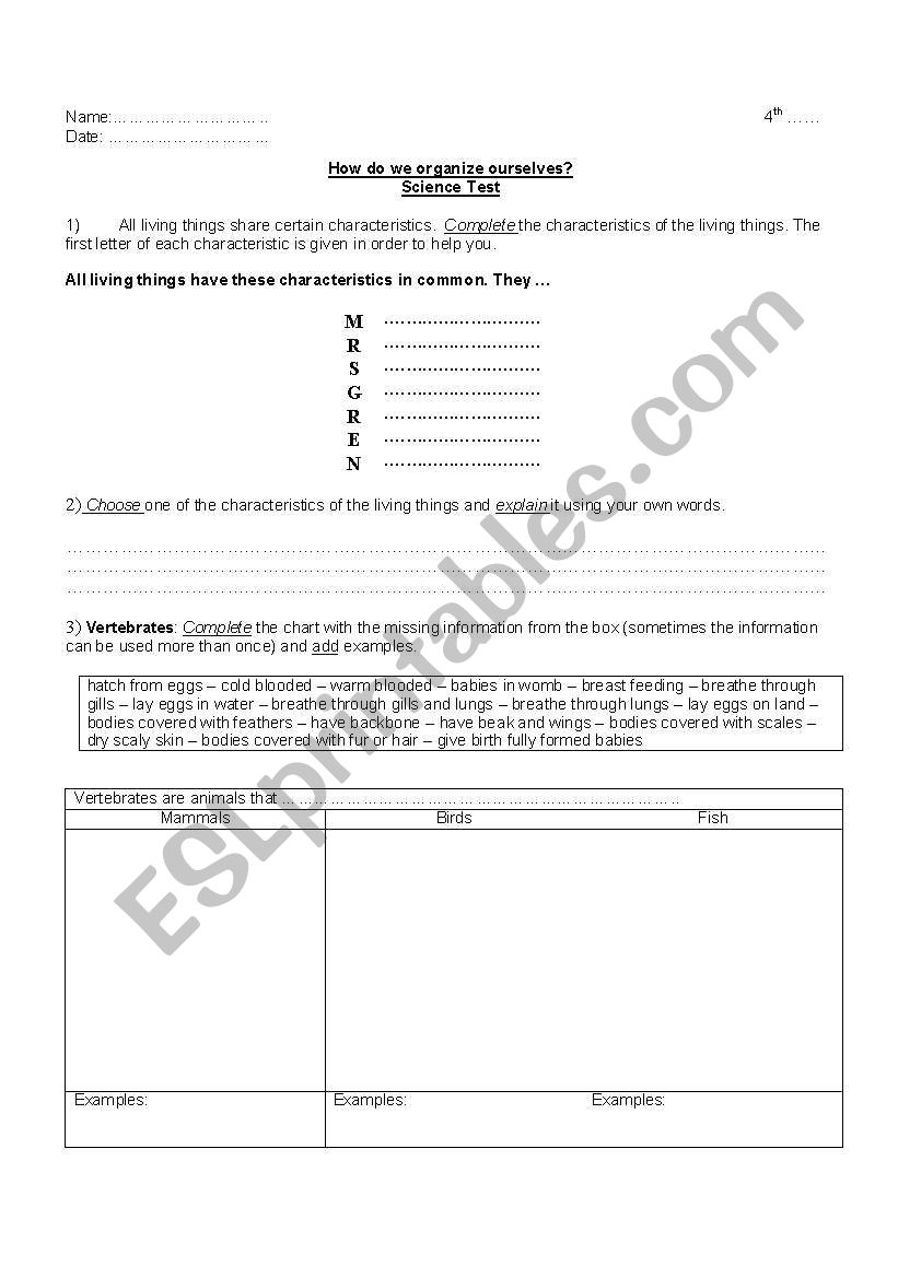 Vertebrate and invertebrate test