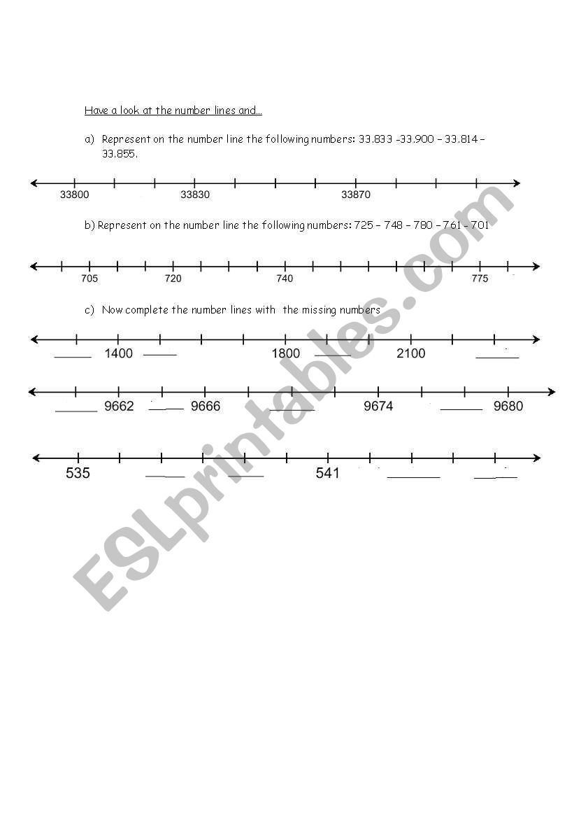 Number lines - Math worksheet