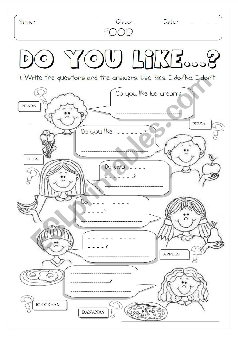 DO YOU LIKE + FOOD  1/2 worksheet