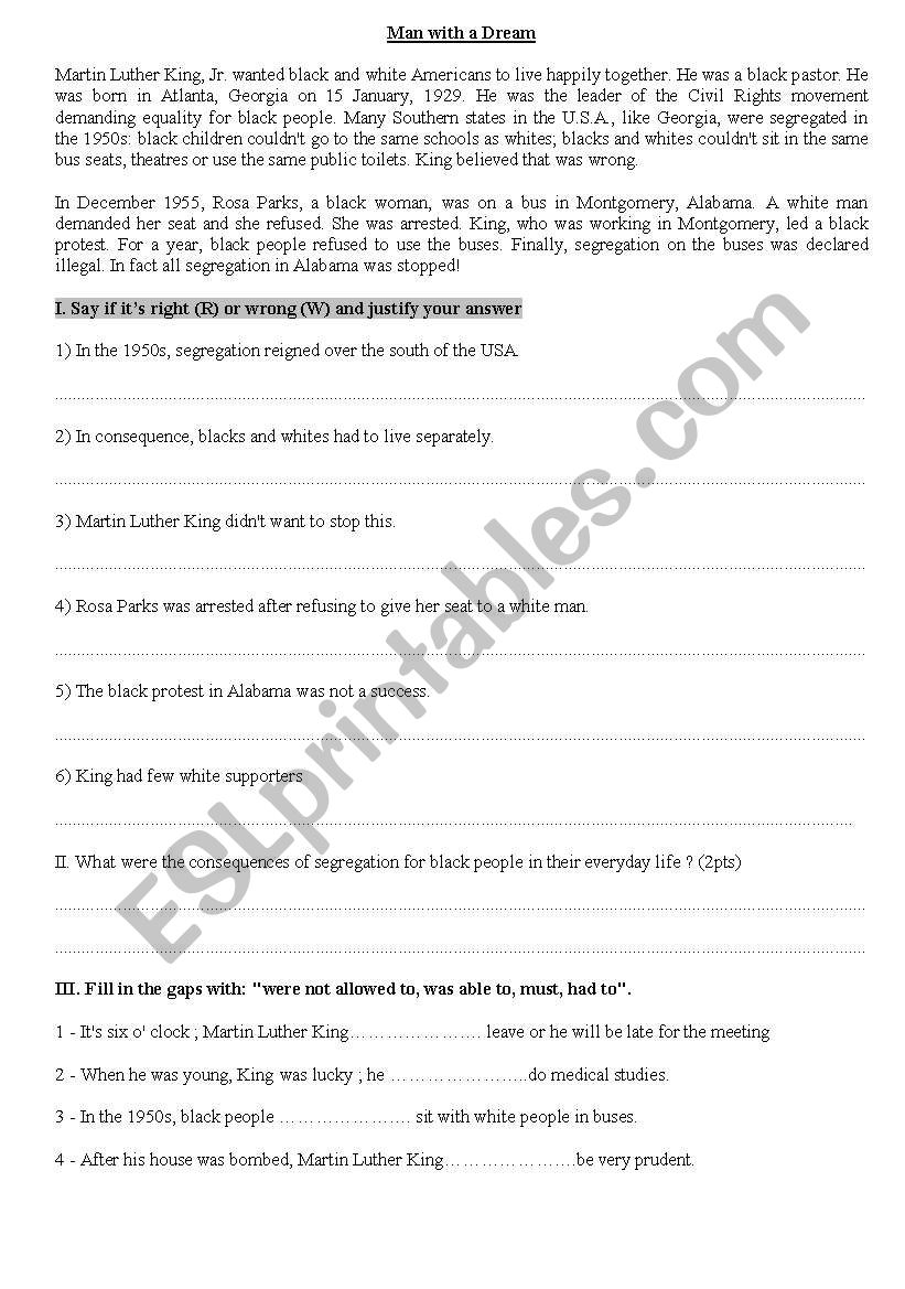 Martin Luther King. worksheet