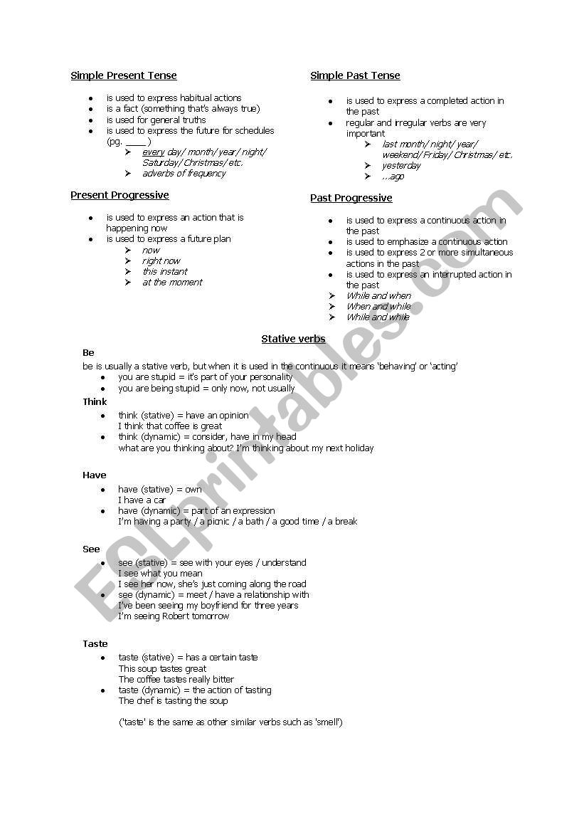 Some rules for tenses and stative verbs