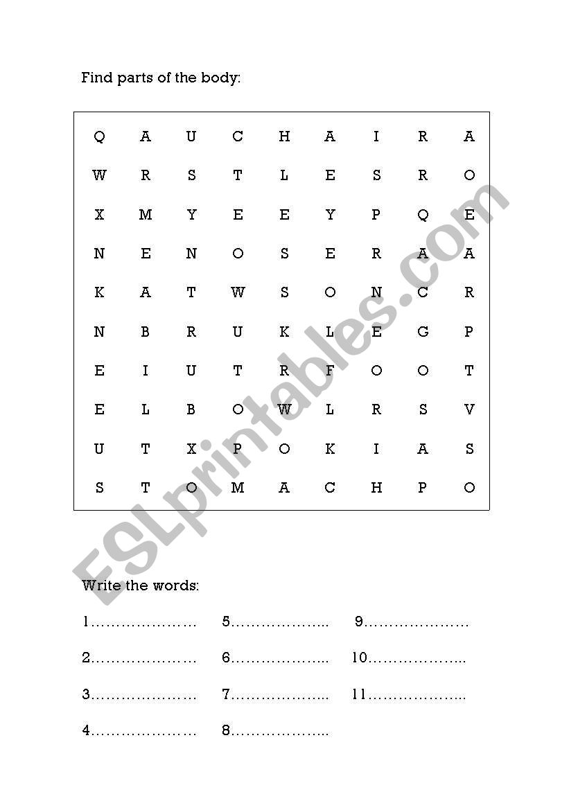 The crossword with the parts of the body 