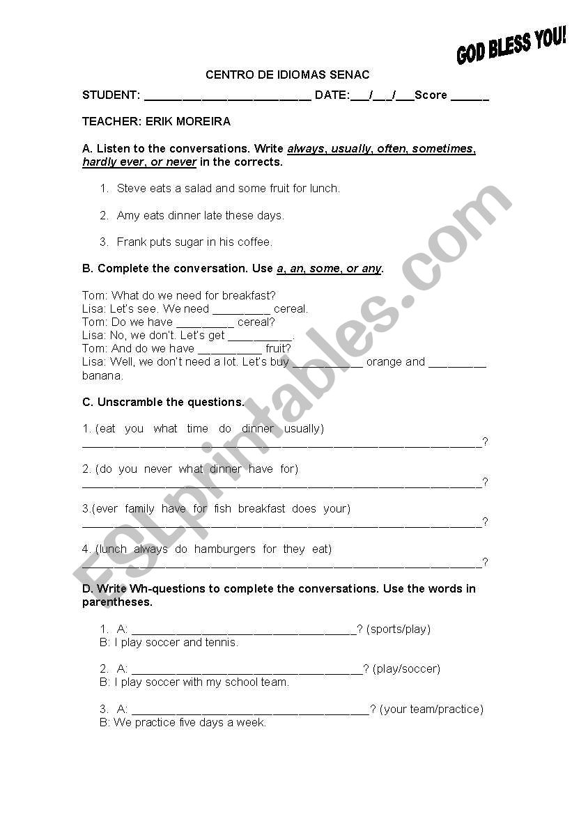 TEST worksheet