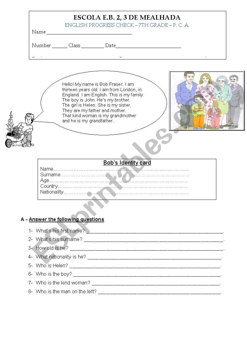 A short progress check worksheet