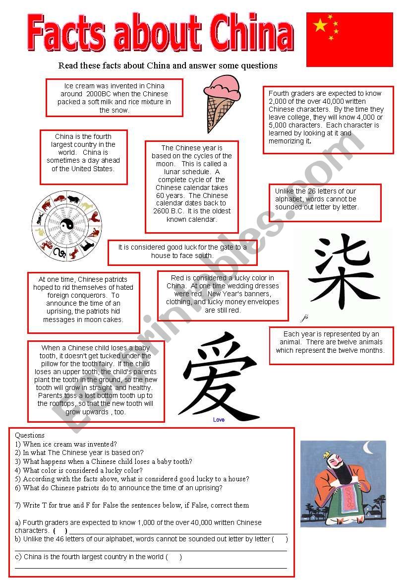 Facts about China worksheet