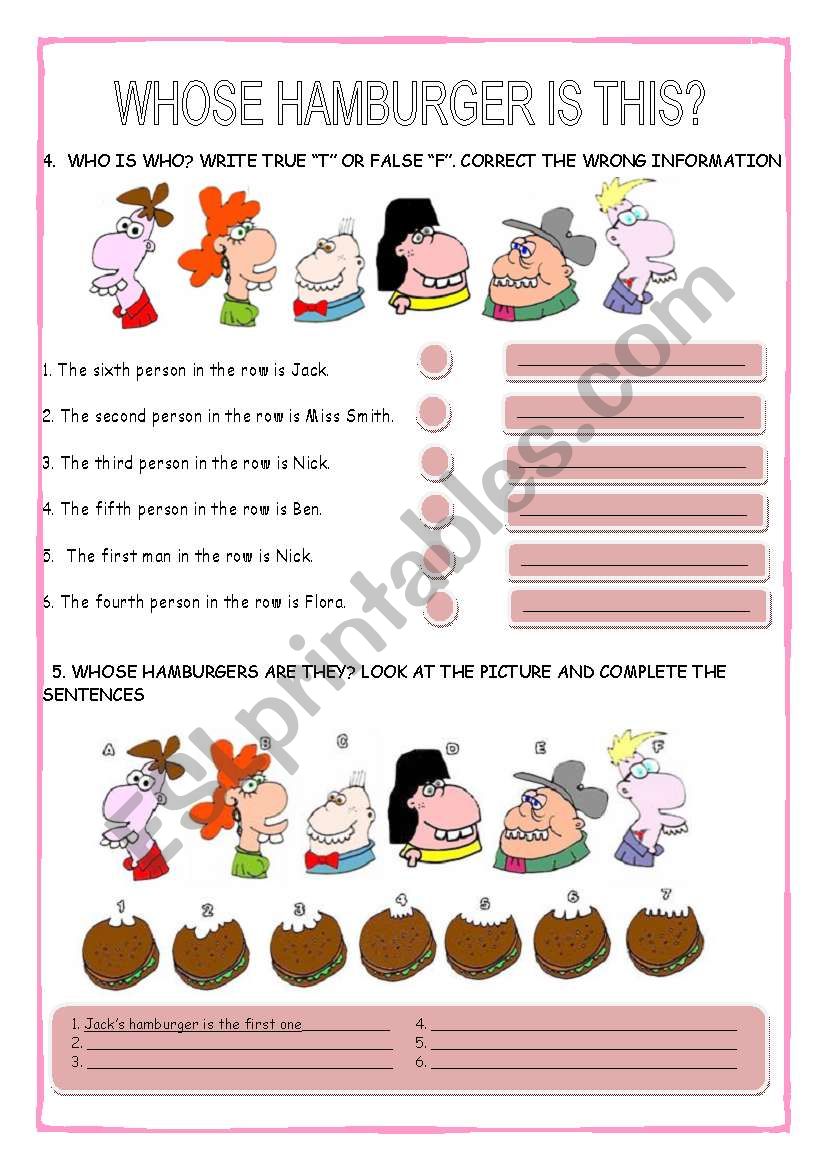 WHOSE HAMBURGER IS THIS? :ordinal numbers, describing people, verb have got, genitive case (2ND PART)