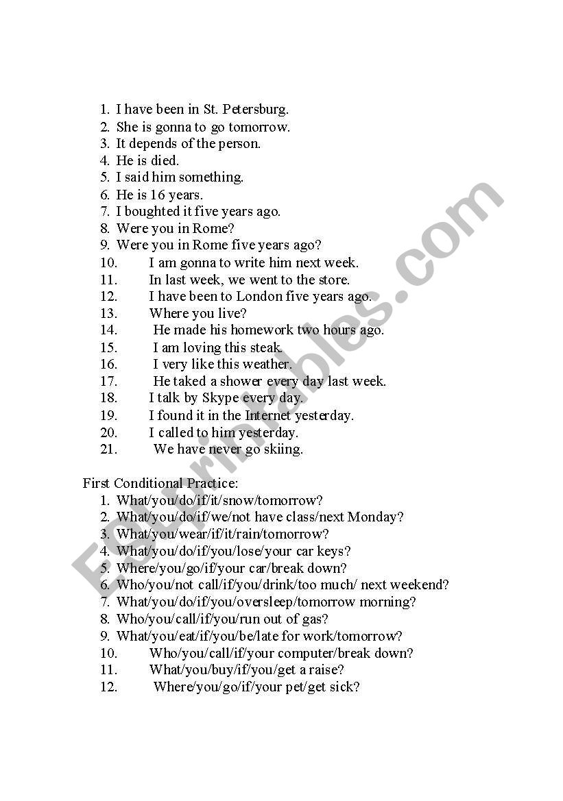 Common Mistakes worksheet