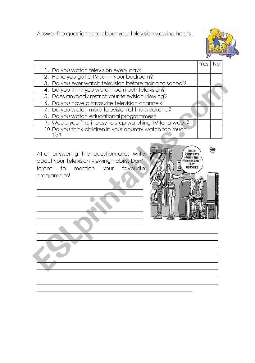 Television viewing habits worksheet