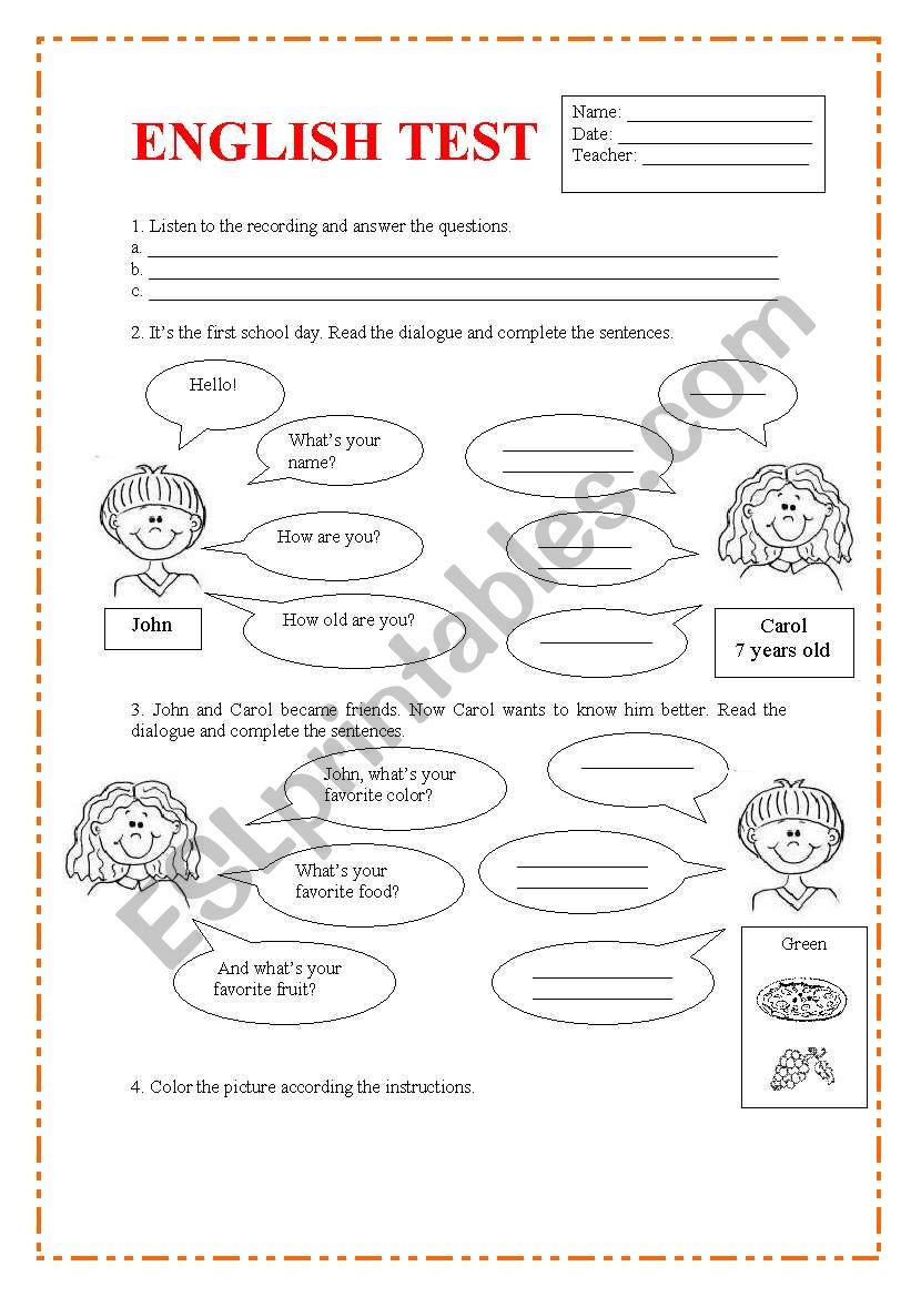 Personnal information, color and school objects. 2 pages