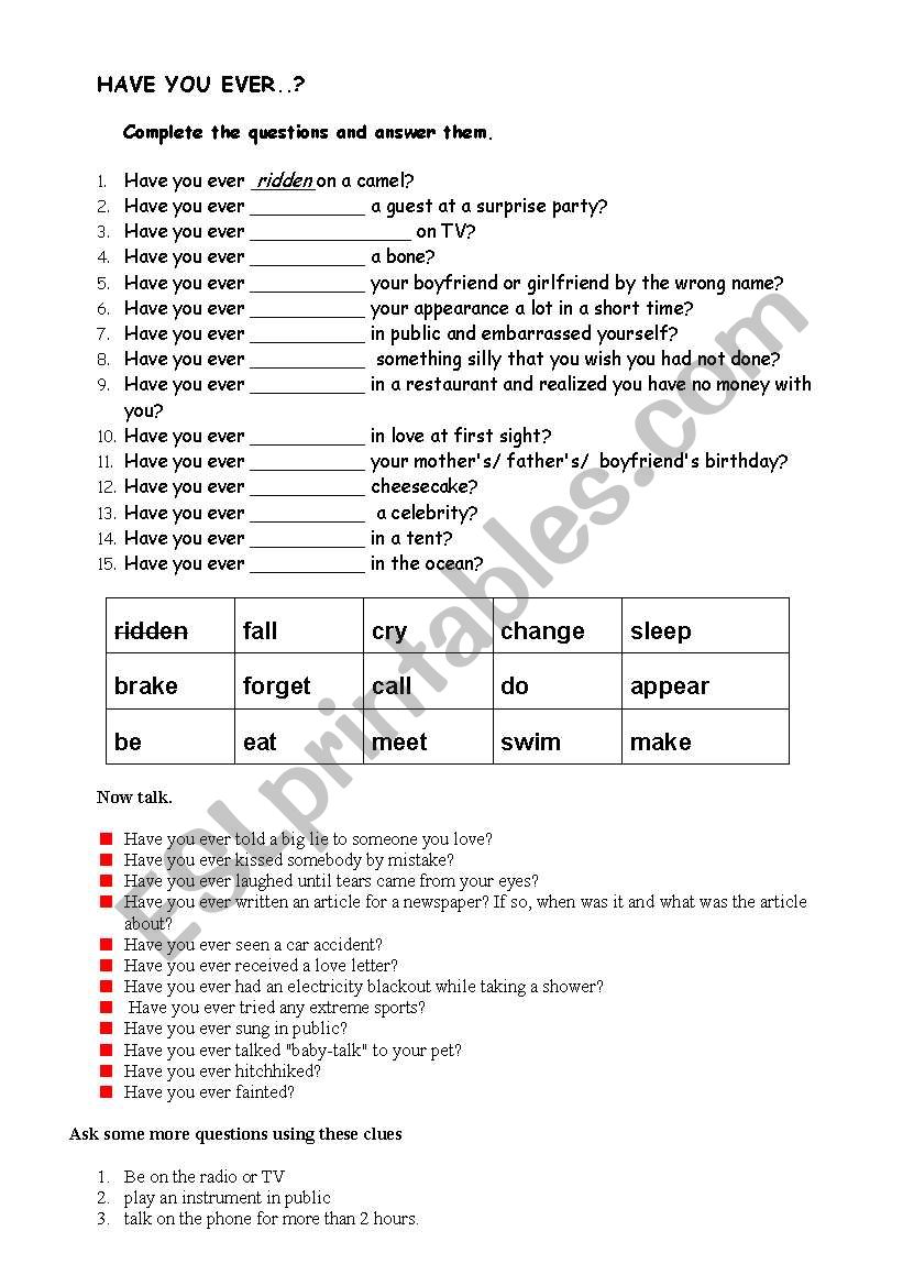 Have you ever...? worksheet