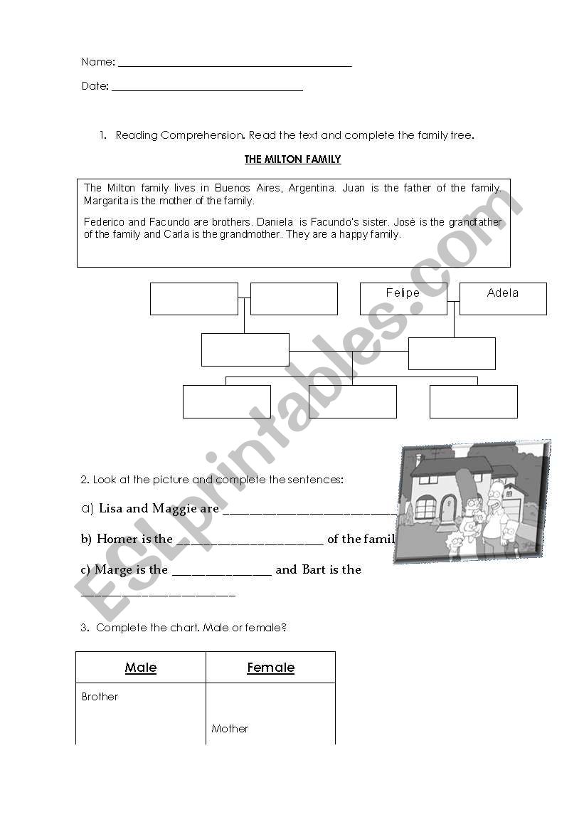 english worksheets family exam 8 year old students