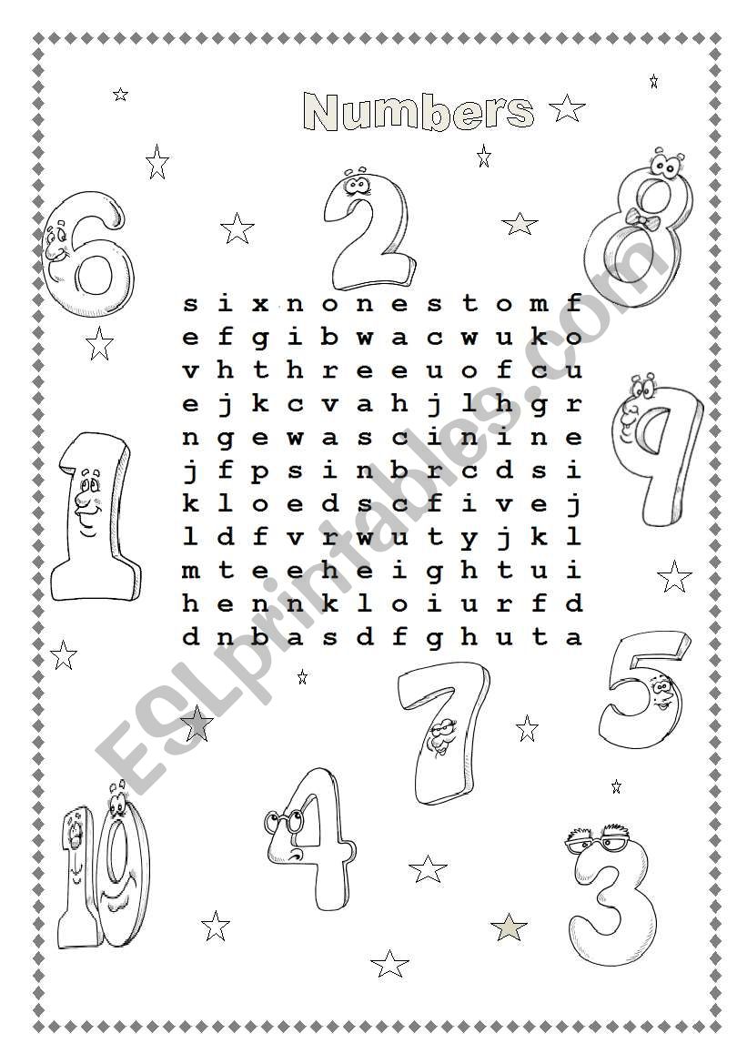 Numbers wordsearch worksheet