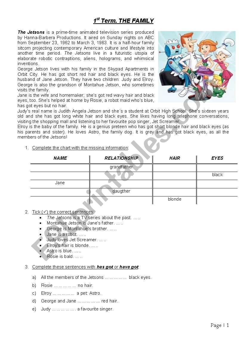 Family Exam adolescents worksheet
