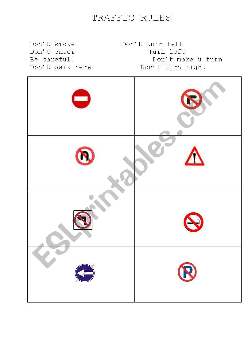 Traffic Rules worksheet