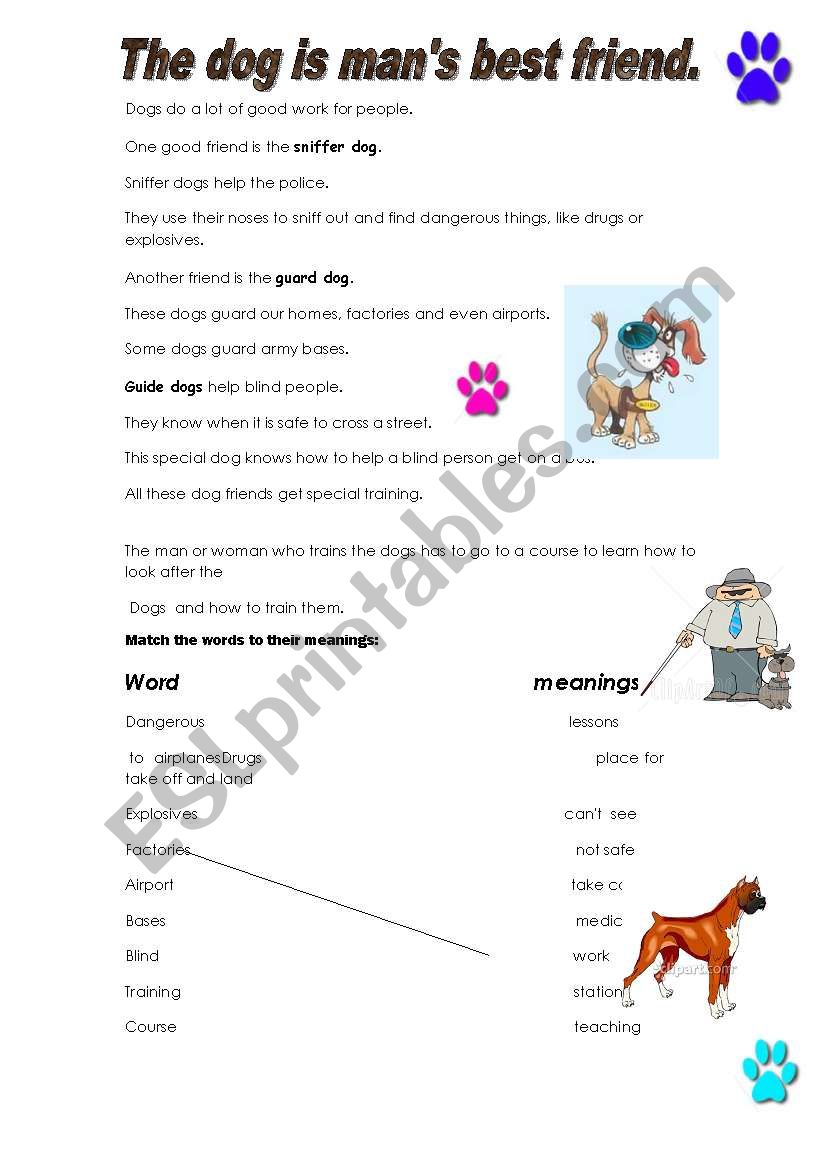 The dog is mans best friend worksheet