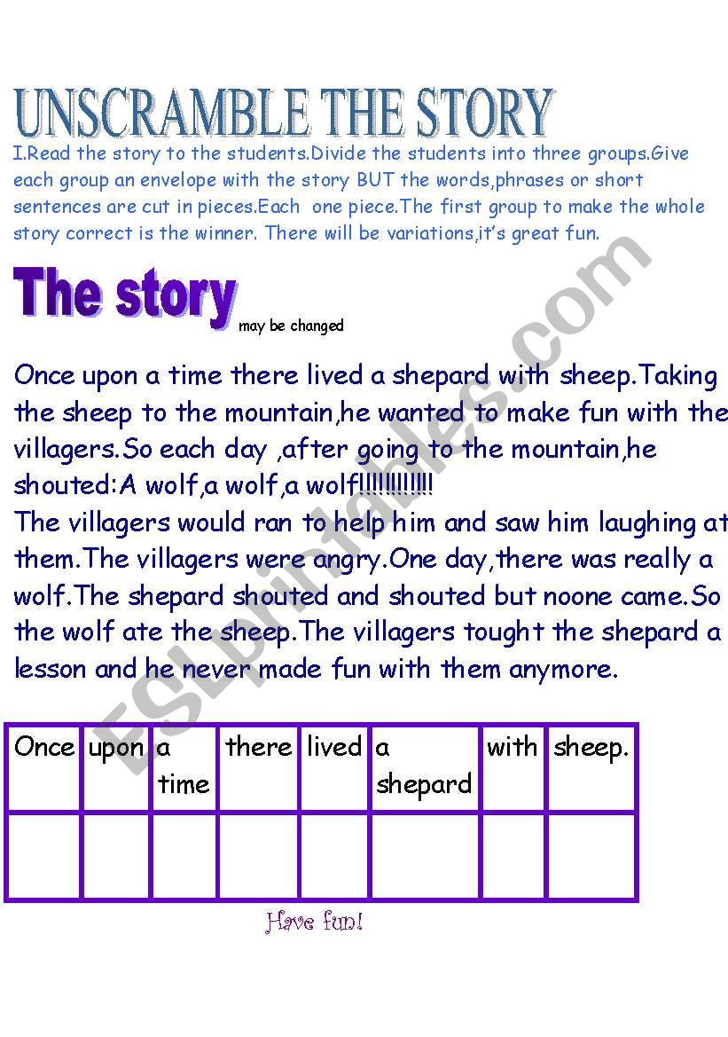 Unscramble the story worksheet