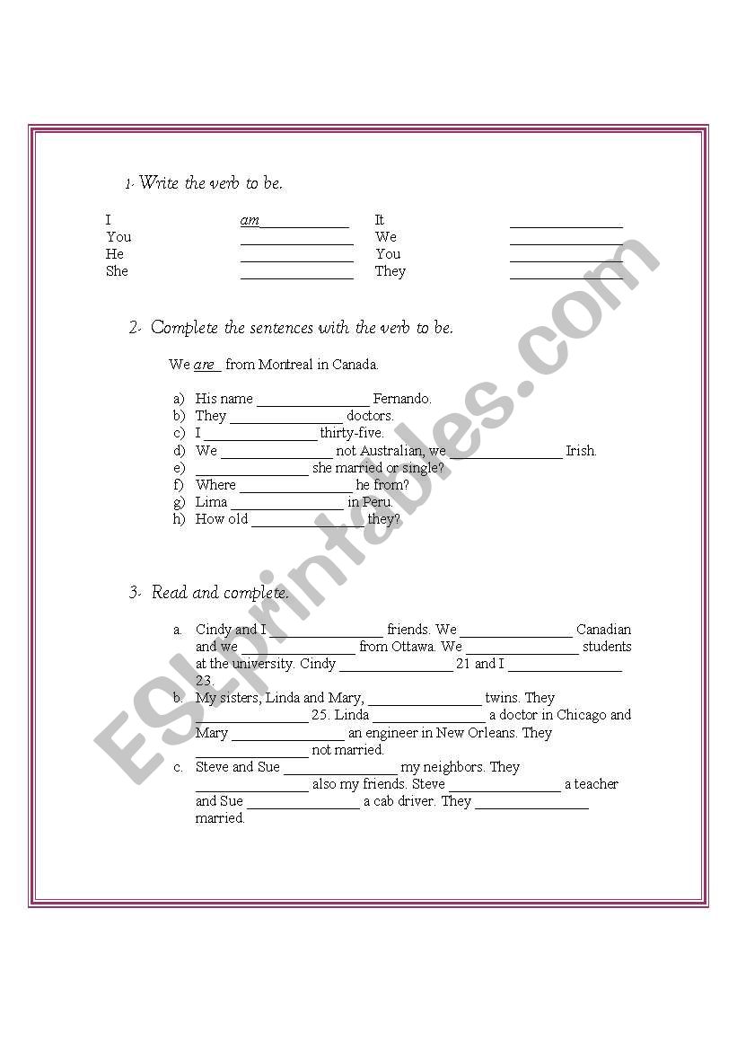 Verb to be- extra practice! worksheet