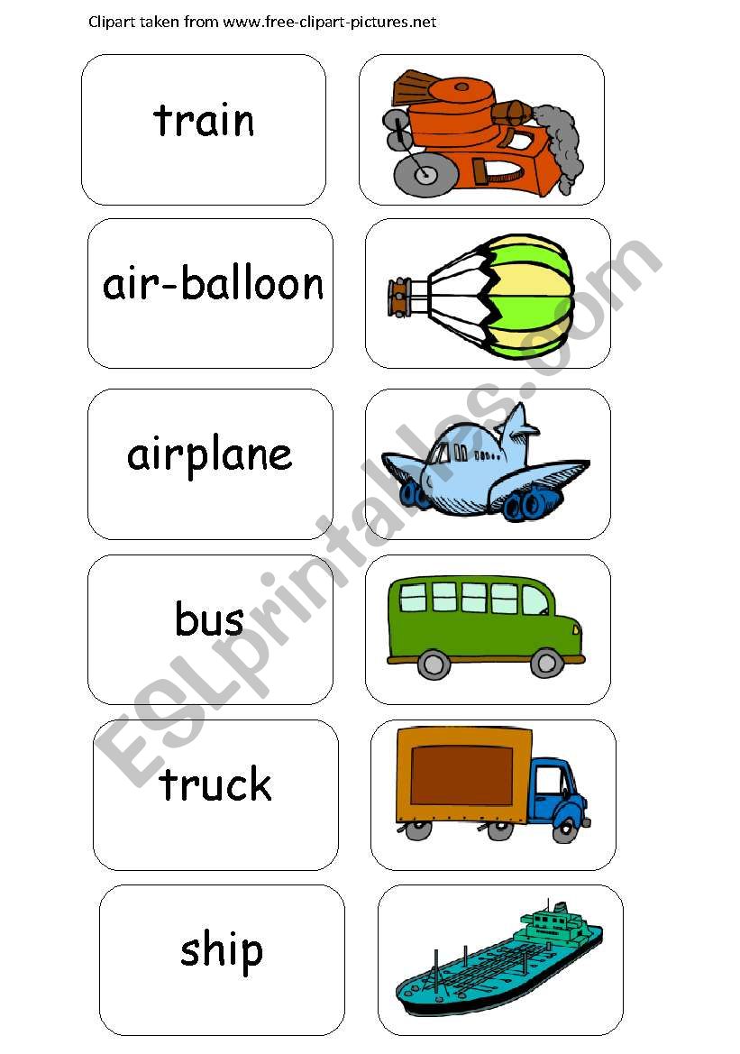 Memory Game -Transportation worksheet