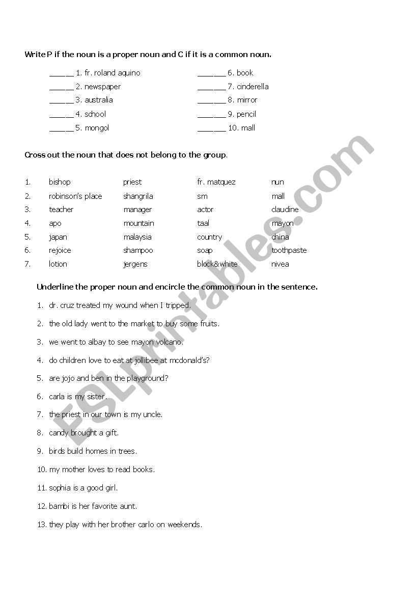 common and proper nouns worksheet