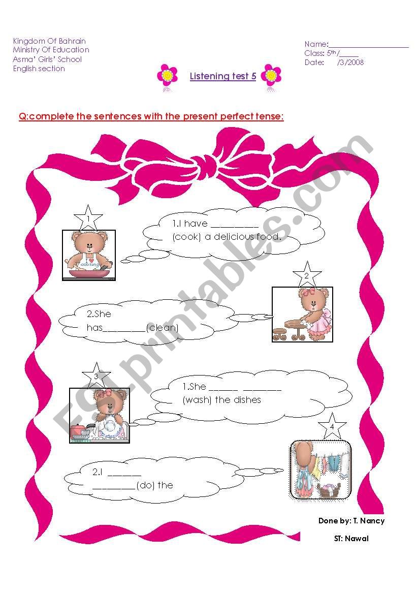 present perfect worksheet