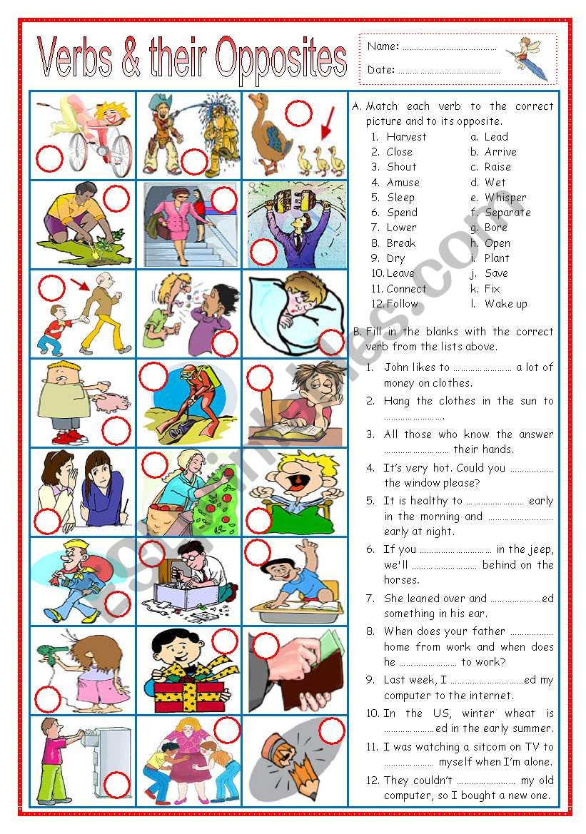 Verbs and their Opposites 2 (with sentences)