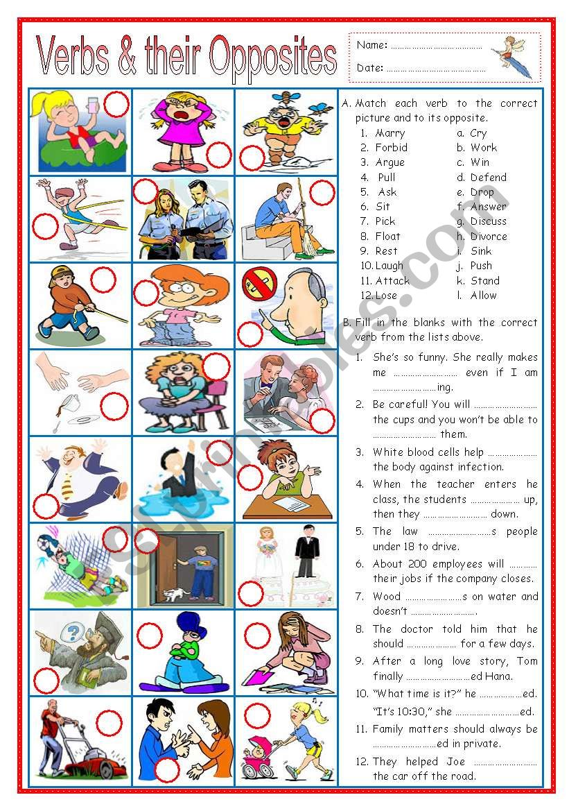 Verbs and their Opposites 3 (with sentences)