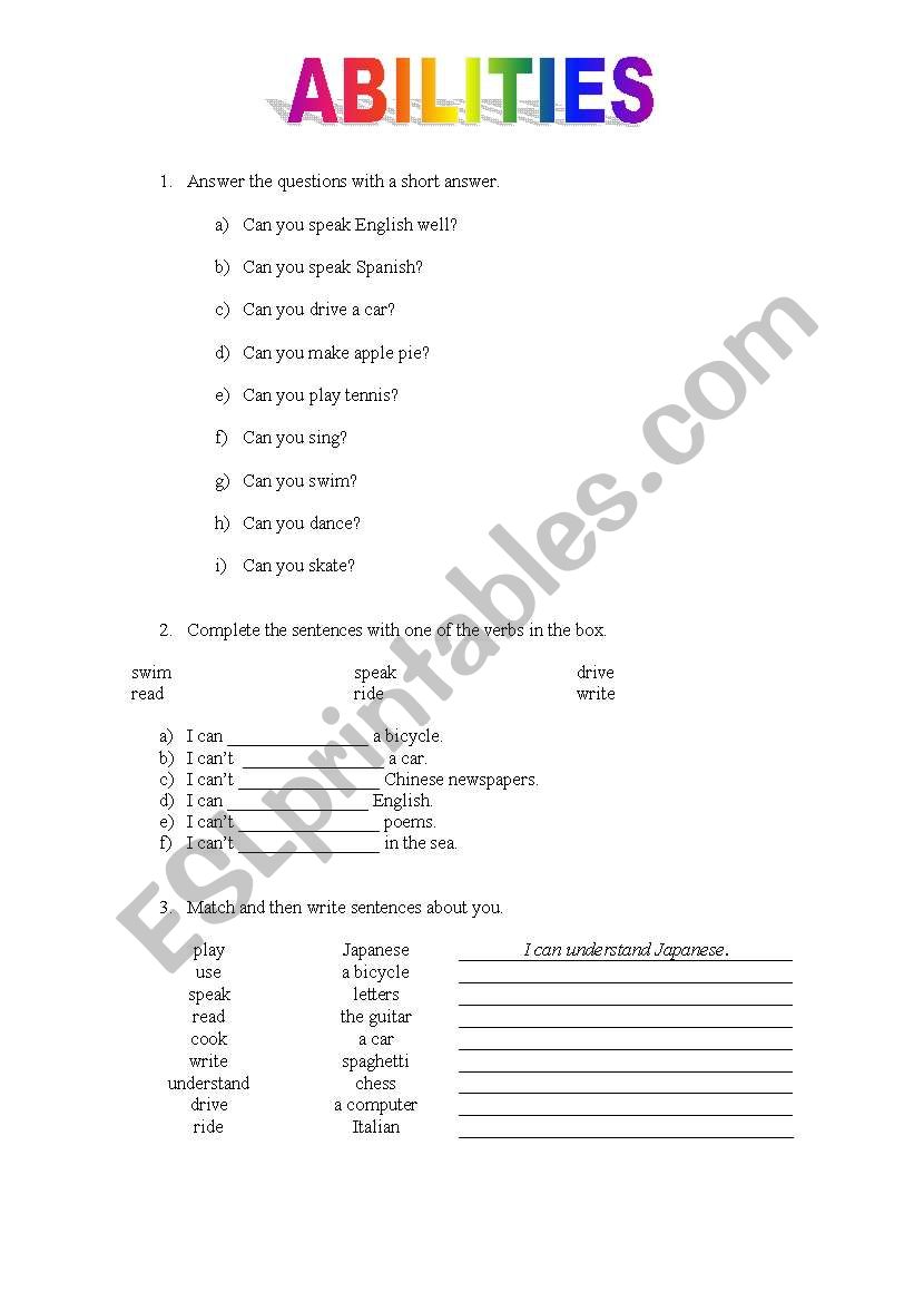 Abilities worksheet