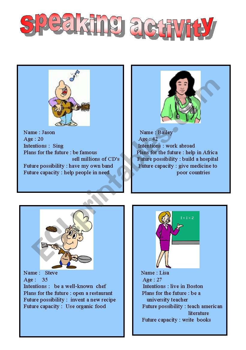 Speaking activity cards worksheet