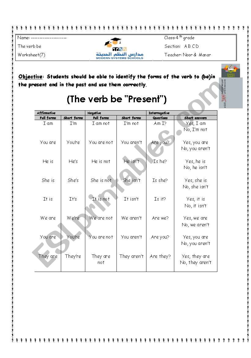 the verb to (be) worksheet
