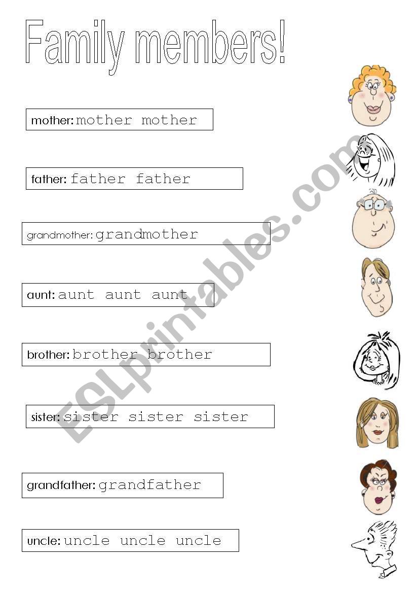 Family members worksheet