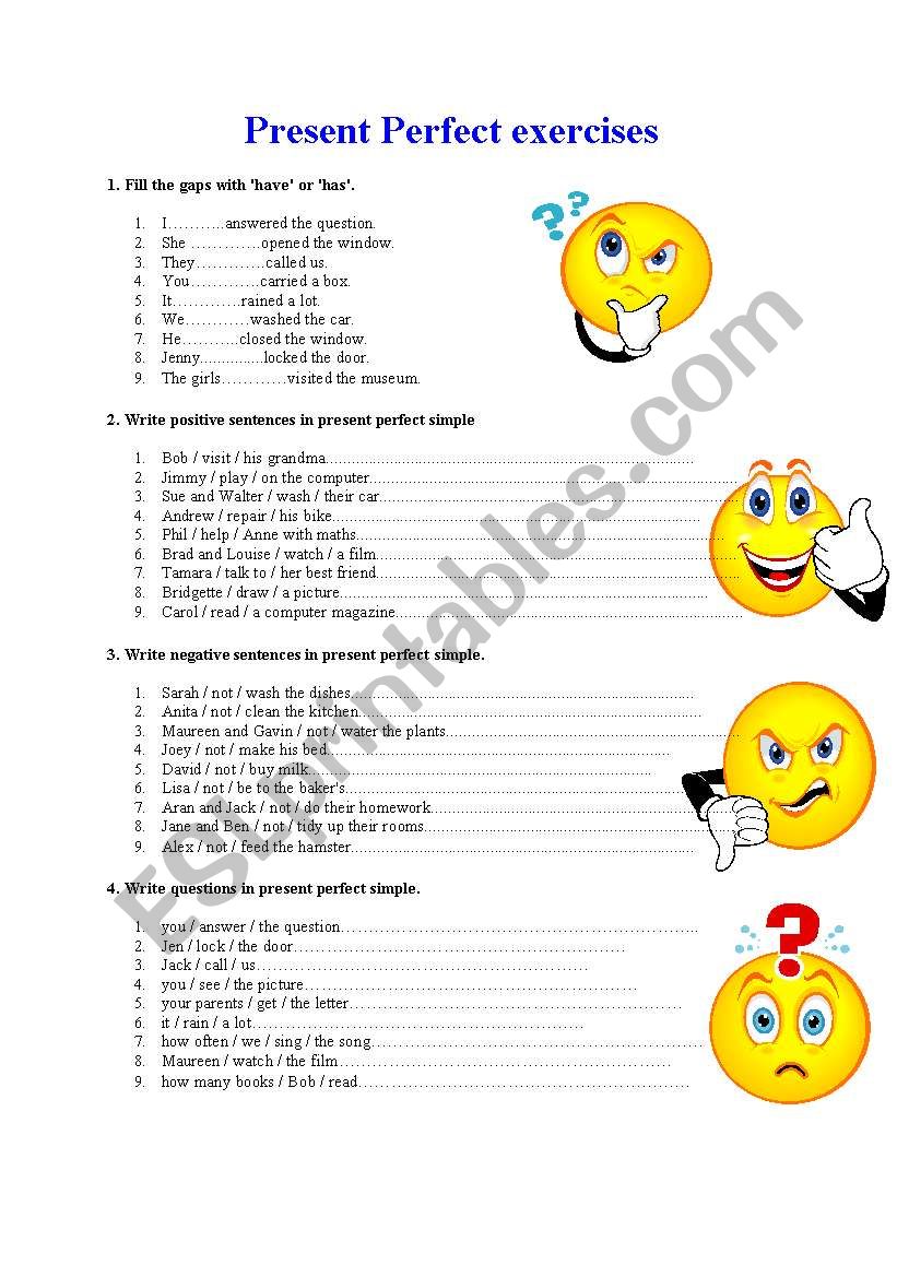 Present Perfect Exercises worksheet