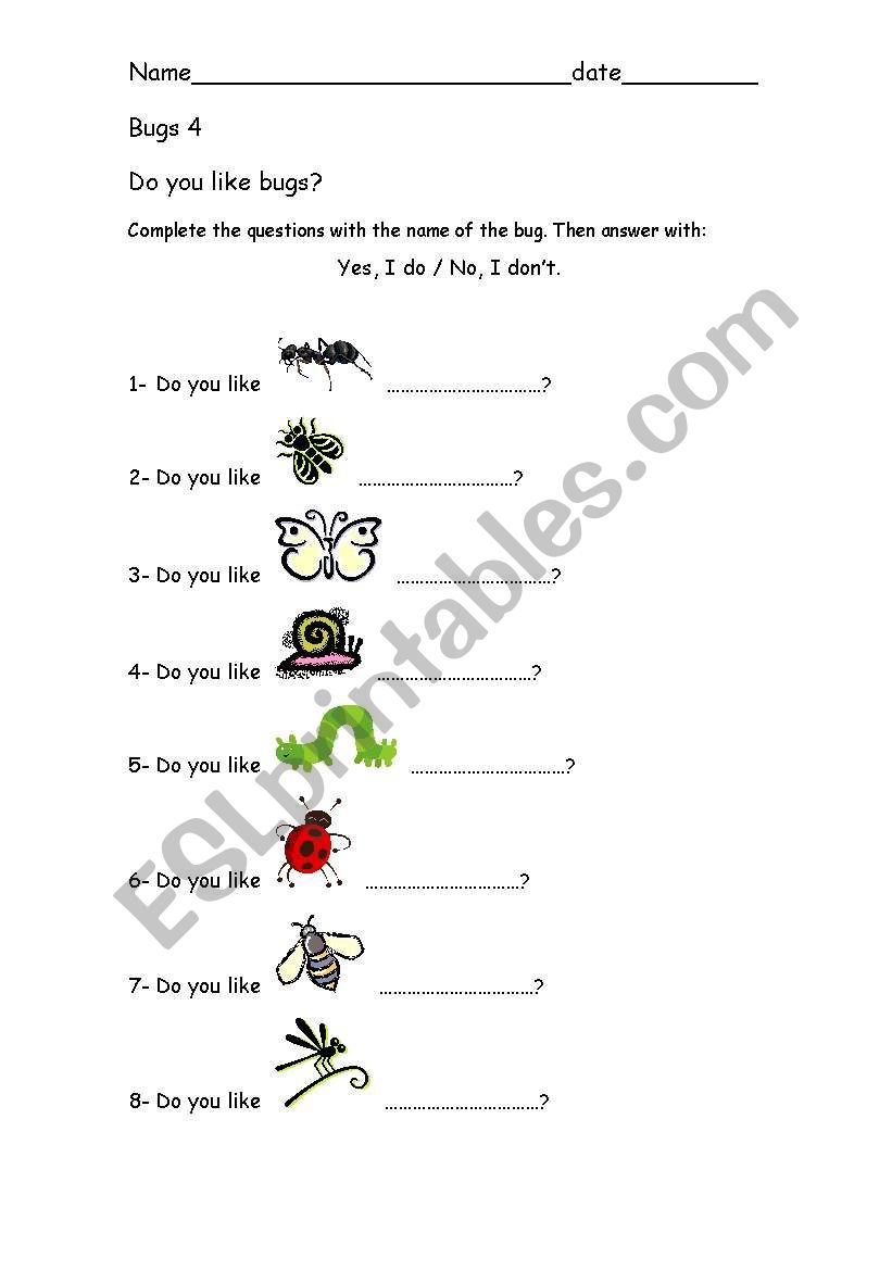 Bugs4 worksheet