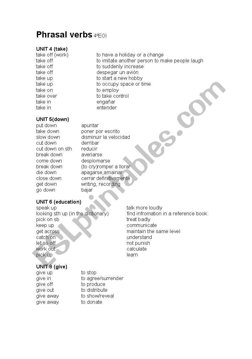 phrasal verbs worksheet