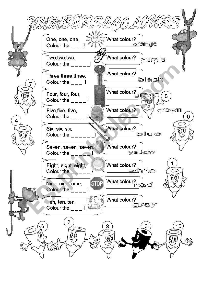 Numbers&colours  B&W worksheet