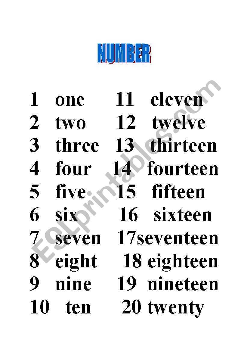 numbers worksheet