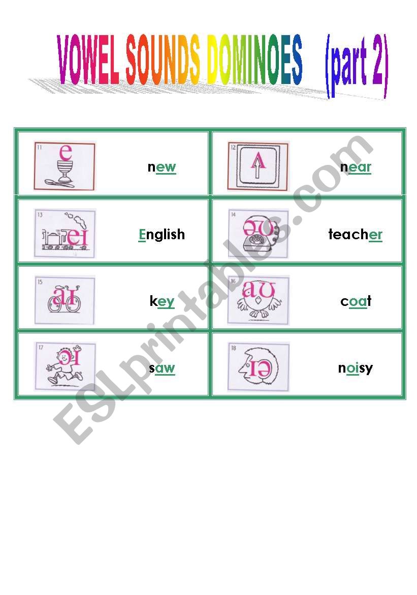 vowel sounds domino game 2/2 worksheet