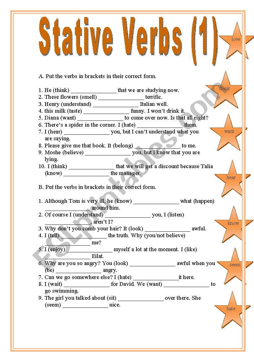 Stative Verbs (1) worksheet