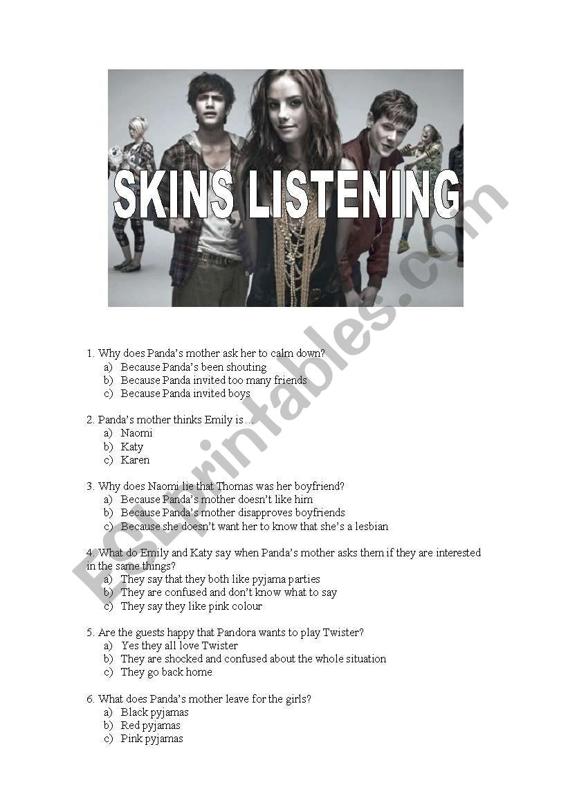 tv series skins listening 1 worksheet