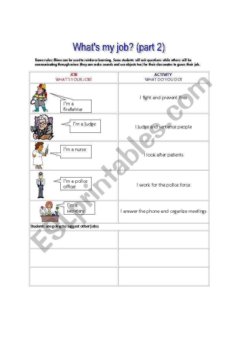 Whats my job (part 2) worksheet