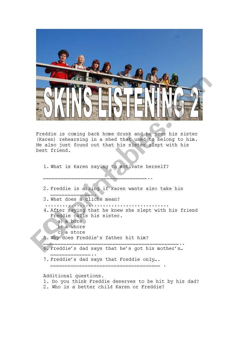 tv series skins listening 2 worksheet