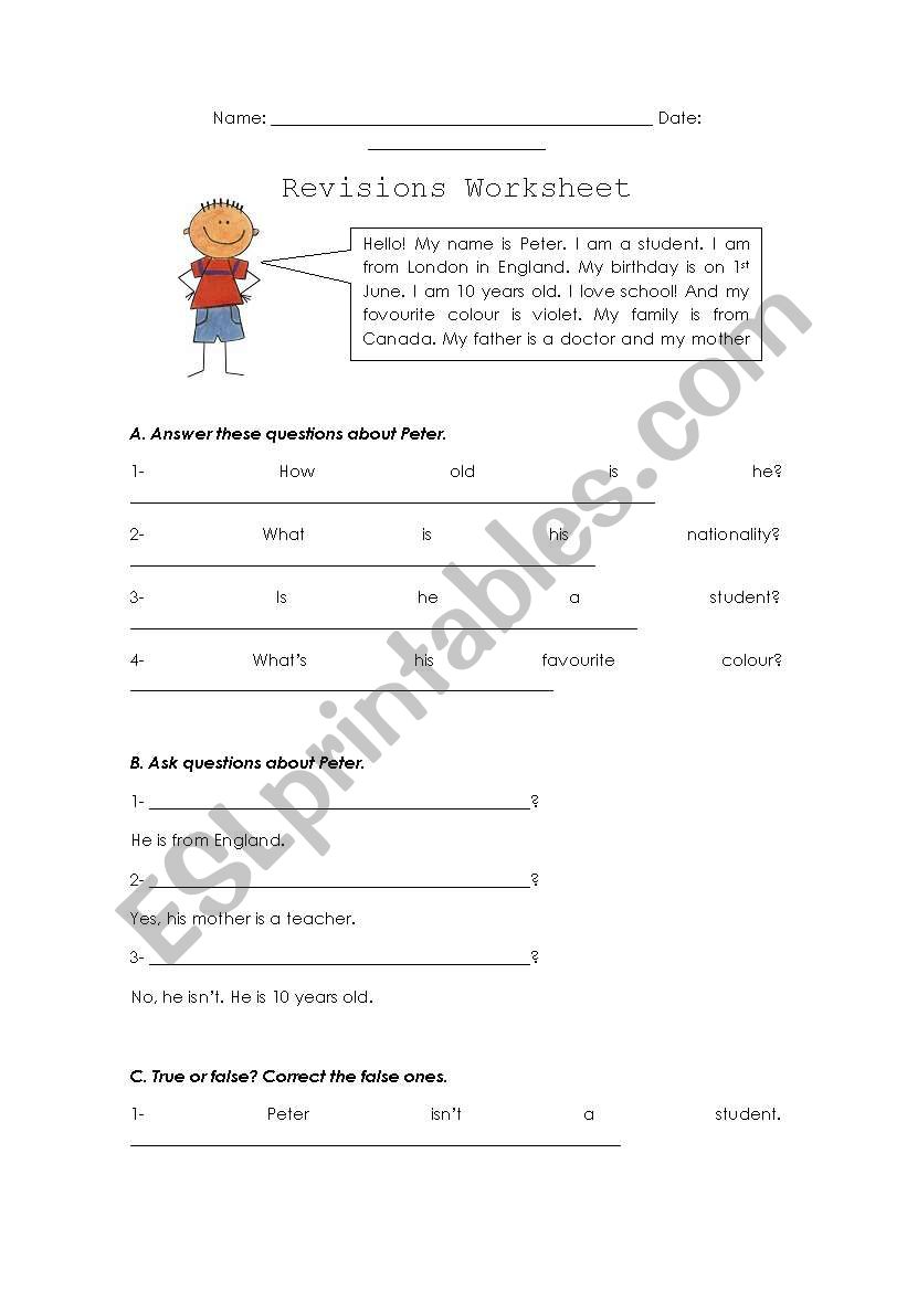 Personal Identification Worksheet