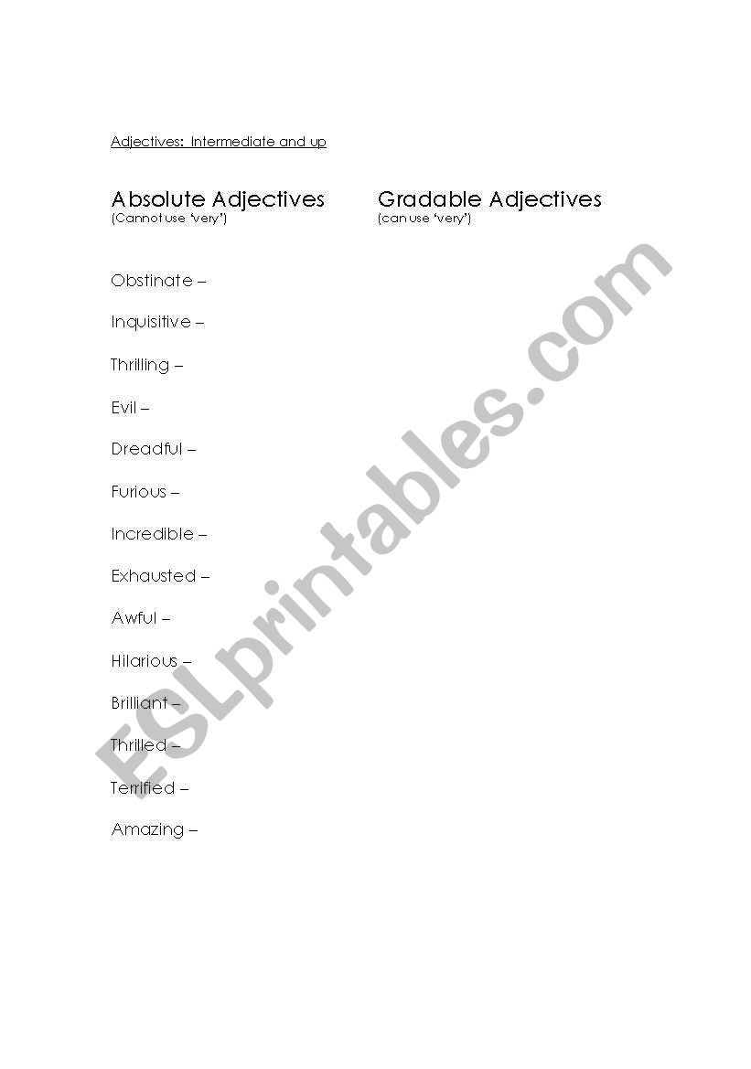 Absolut - Gradable Adjectives worksheet