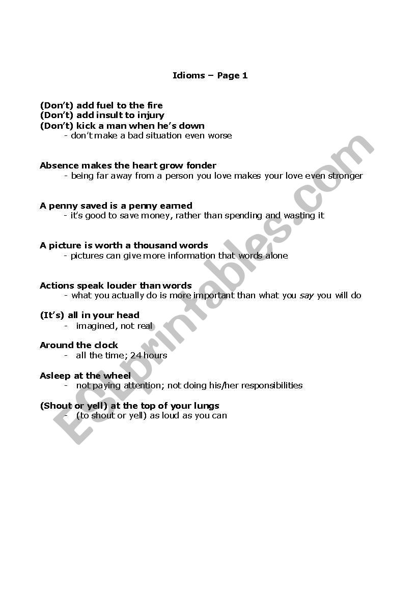Idioms worksheet