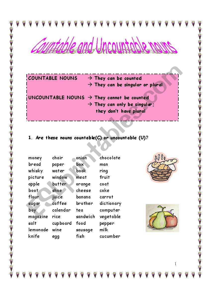 COUNTABLE AND UNCOUNTABLE NOUNS